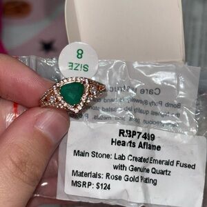 Hearts Aflame Emerald Quartz Rose Gold Ring 2025 OG